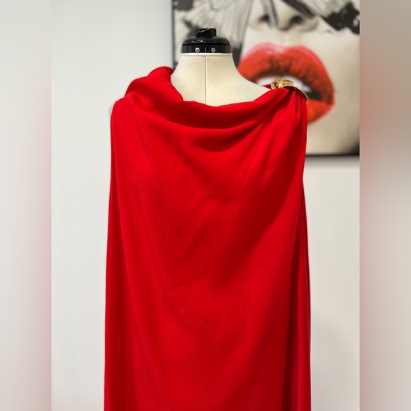 Salvatore Ferragamo asymmetric red sheer-drape dress - Picture 7 of 16